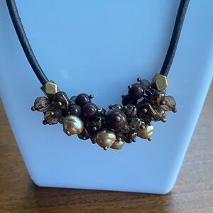 Premier Designs boho rope cord adjustable Brown and Gold Necklace